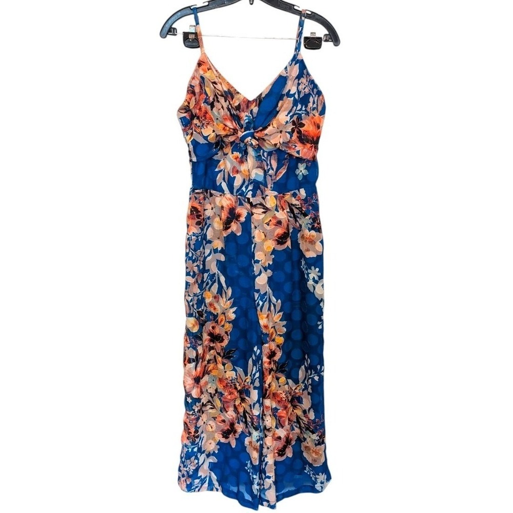 Boho Resort Festival Floral Wide Leg Jumpsuit Tie Front Resort Vacation Small